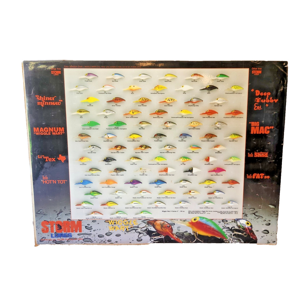 Vtg Storm Fishing Lures Wiggle Wart V Series Color Chart Laminated Poster 24"